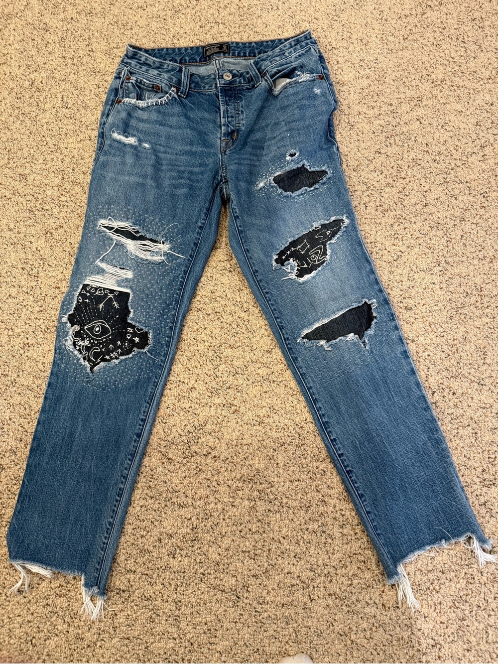 Abercrombie & Fitch Low Rise Jeans Custom Patchwork Size 0 (25” Waist)